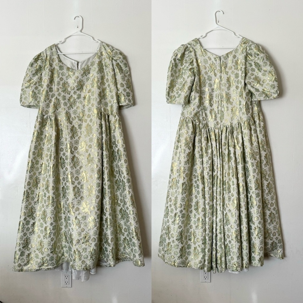 Vintage Handmade Green Shimmer Floral Dress Plus Size